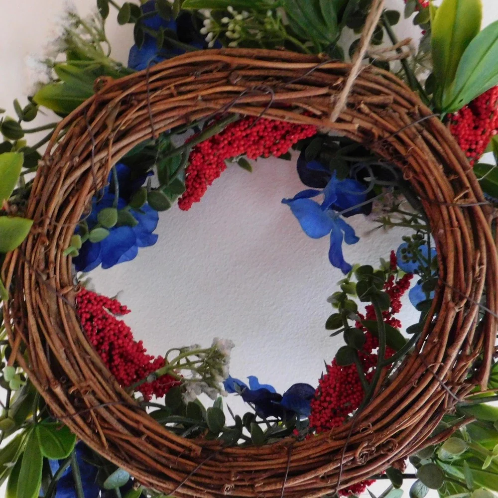 Patriotic Small Wreath Red White Blue Mini Cabinet 4th of July Candle Ring